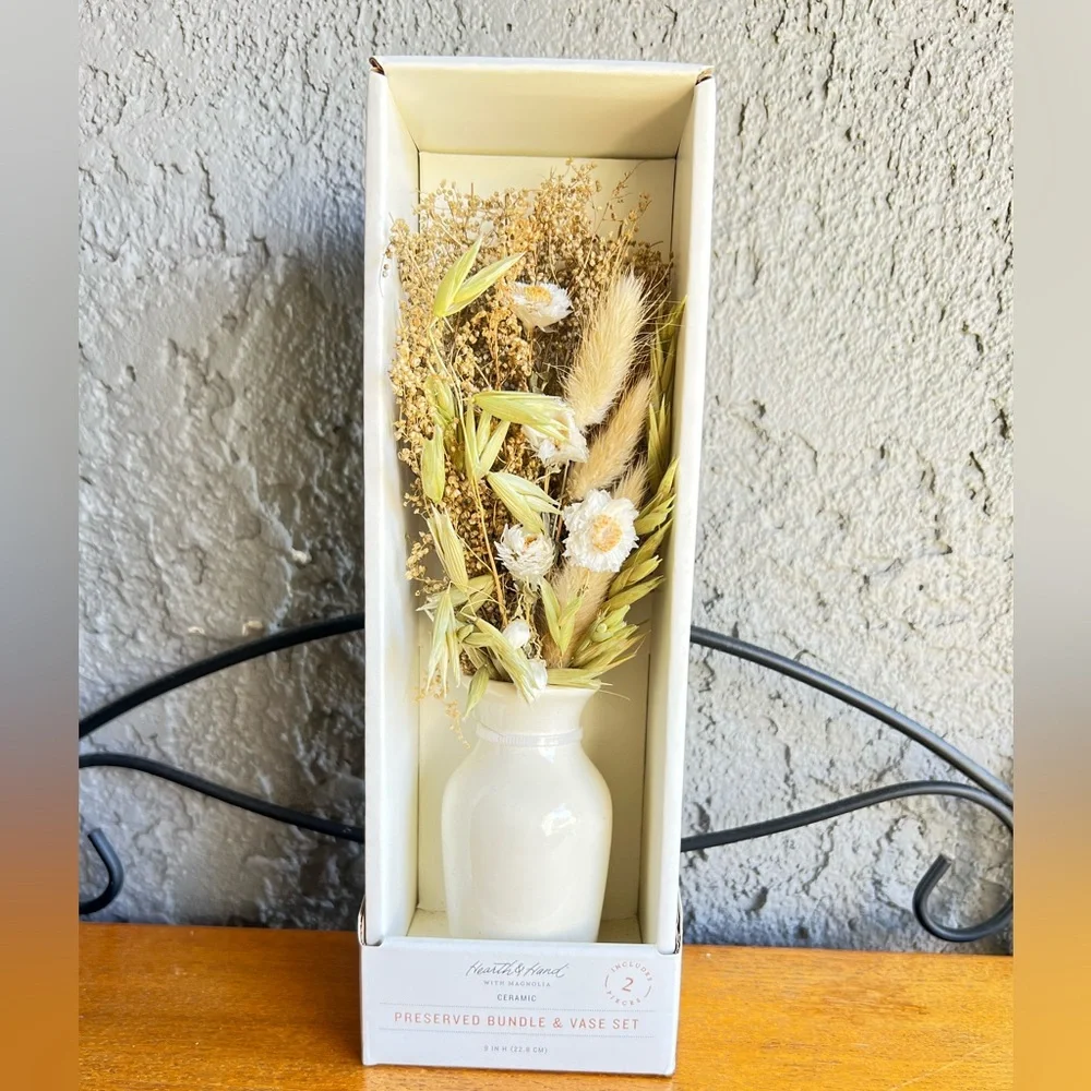 Hearth & Hand Neutral Preserved Floral Arrangement in White Vase